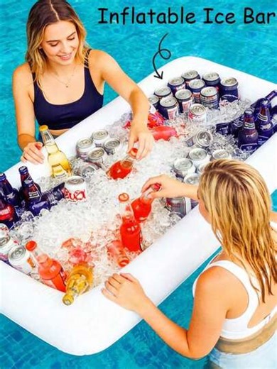 Cubo de hielo inflable grande y a prueba de fugas, adecuado para fiestas en piscinas inflables. Bandeja de servicio de PVC duradero para enfriar bebidas, ensaladas y aperitivos. Este enfriador portátil todo en uno de alimentos y bebidas es perfecto para vacaciones de verano en la playa, barbacoas al aire libre, viajes al lago y tomar el sol. Es una estación de refrescos de autoservicio esencial para entretenimiento y decoración de fiestas en el patio trasero. | SHEIN