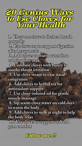 20 Genius Ways to Use Cloves for Your Health Cloves aren’t meant to be used alone. When paired with simple ingredients like honey, garlic, ginger, or milk, they’ve traditionally been used in many everyday ways — from supporting digestion to soothing the throat and helping the body relax. 11. Add cloves to cooking to aid fat digestion 12. Use clove rinse to support scalp comfort 13. Combine cloves with ginger to ease bloating 14. Use clove aroma to promote a sense of calm 15. Add cloves to soups 