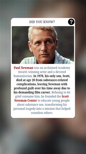 Paul Newman, the legendary Academy Award-winning actor, was also a dedicated humanitarian. In 1978, he faced a devastating loss when his only son, Scott, died at age 28 from substance-related complications. Struggling with guilt over the time his film career kept him away, Newman refused to let grief consume him. Instead, he founded the Scott Newman Center, a nonprofit dedicated to educating young people about the dangers of substance use. By transforming his personal tragedy into a mission, New