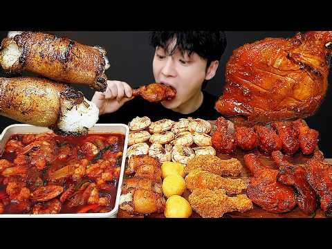 ASMR MUKBANG | 치즈 불닭볶음면 & 대왕 통대창 황금올리브 자메이카치킨 먹방 & 레시피 FIRE NOODLES AND Chicken EATING