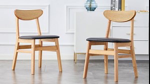 Mid-Century Modern Dining Table Set for 4, 5 Pieces Rectangular Dining Rubber Wood Table w/ 4 Chairs, Padded Seats & Imitation Rattan Design, for Home, Living Room, Dining Room (Table+4 Chairs)