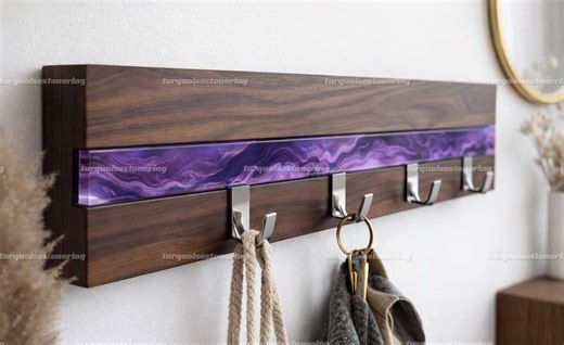 Epoxy Wood Coat Rack Purple Wall Mounted Hooks Handmade Entryway Organizer Key Holder Rack Modern Home Decor Gift - Etsy