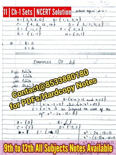 Handwritten Notes: Class 11 Sets (NCERT Solutions)Score 100/100 in SETS (Class 11) with our Notes!
