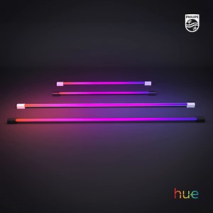 New to Hue: Play gradient light tube! Designed especially for the TV, it washes the wall with a blend of colorful light — and its brilliance is best seen when you sync it to the screen. Explore the collection: https://philips.to/38IpFHe #PhilipsHue #SmartHome #SmartLighting | Philips Hue