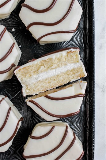 Homemade > store bought especially when we’re talking about snack cakes 🍰 find the recipe for these homemade Zebra Cakes by clicking the link in my bio & searching Zebra Cakes or google Zebra Cakes My Messy Kitchen #recipe #copycat #foodtok #recipes #fyp