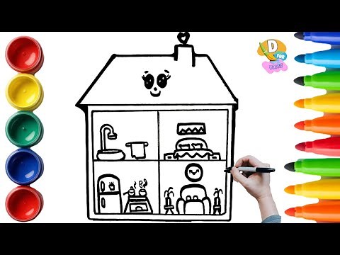 How to Draw a Cute Doll House with Rooms | Easy Step-by-Step Drawing for Kids”