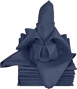 TableLinensforLess 20x20 Inch Hemmed SimplyPoly XL Cloth Napkins Set of 12 (Dark Blue)