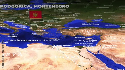 Flight From Addis Ababa ETHIOPIA to Podgorica MONTENEGRO with flag pins