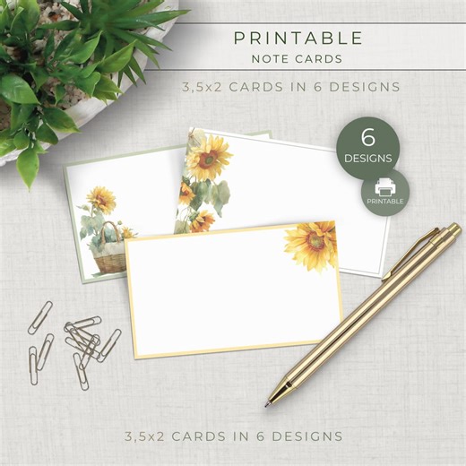 Sunflower Printable Note Cards, Blank 3.5x2 Cards in 6 Designs for Thank You Notes, Gifting and Snail Mail - Etsy