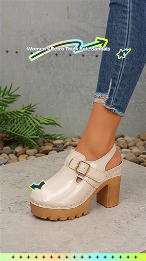 Women's Retro Thick Sole High Heels Slip-On Sandals, Casual Fashion Footwear, Comfortable & Stylish Design, Perfect for Daily Wear #toryburchsandals #luxuryshoes #fallshoeshopping #cutebarefootshoes #sandalsforwomen #womenswedgeshoes #shoeswomens #shoesstyle #footwearfashion #uniqueshoes