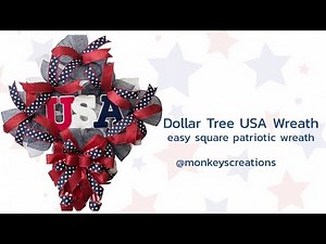 Square Dollar Tree Wreath: Step by Step Tutorial #patriotic ‪@MonkeysCreations‬