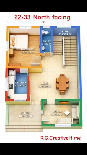 22'×32' 1Bhk North Facing Plan 😍😇📈.. #autocaddesign #home #draughtsman #homedesign #houseplan #house