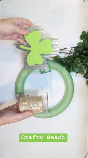 Dollar tree DIY shamrock wreath for St. Patrick’s Day at crafty beach on YouTube #dollarTreeDIY #CraftyBeach #stpatricksdaywreath #stpatricksday #stpatricksdaydiy #dollartreestpatricksday | Crafty Beach