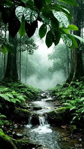 Gentle Rain in a Peaceful Green Forest