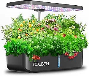 COLIBEN 12 Pods Hydroponics Growing System,Indoor Garden with 36W Full Spectrum LED Grow Light, Timer,18.5" Adjustable Height, Silent Pump,4.5L Water Tank,Herb Garden Germination Kit (2nd Generation)