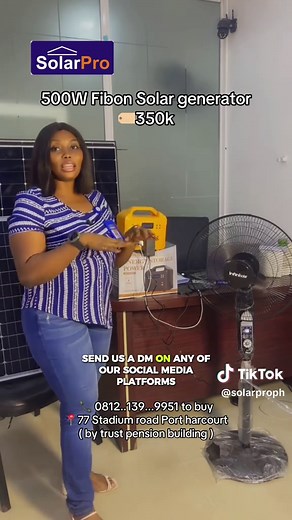 ✨Introducing the Fibon 500W Solar Power Station Combo a smart, fuel-free backup power solution designed for everyday living.✨☀️ No more blackout worries. Enjoy steady, quiet power whenever you need it. This complete solar set comes with: 🔹 500W Power Station 🔹 100W Solar Panel 🔹 4 FREE LED Bulbs 🔹 High-capacity Lithium Battery 🔹 USB, DC & AC Outputs 💡Powers your everyday essentials like: ✅Phones ✅ laptops ✅TVs ✅Home theater, ✅Decoder ✅Wi-Fi ✅ fans & lights ⚠️ 🚫Not for heavy-duty appliance