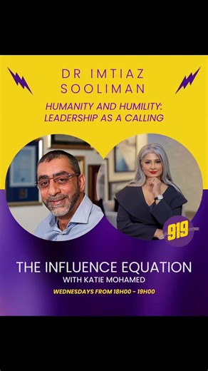 🌍 Humanity. Humility. Leadership. Join Dr Imtiaz Sooliman, the Founder of Gift of the Givers in a powerful conversation with Katie Mohamed on The Influence Equation. 📅 Wednesday 🕕 18:00 – 19:00 📻 On 919 FM To contribute towards our interventions visit: 🌐 : http://www.giftofthegivers.org/make-a-difference 📞 : 0800 786 911 #GiftoftheGivers #MakeADifference #ForTheGreaterGood #SA #SouthAfrica | Gift of the Givers