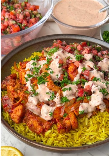 Delicious Harissa Chicken Bowls with Fluffy Yellow Rice
