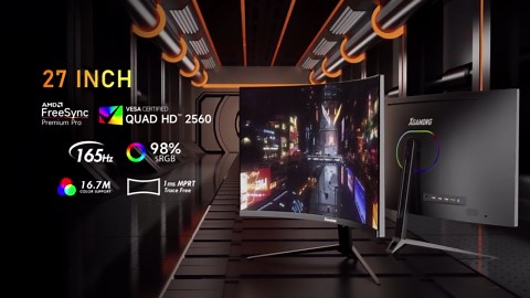 Xgaming 27-inch 165Hz/144Hz Curved Gaming Monitor, Ultra Wide 16:9 1440p PC Monitor for Laptop with 2*Speakers, 1ms AMD, QHD2K(2560 x 1440p) HDR Computer Monitor Support VESA, HDMI&DP, Metal Black
