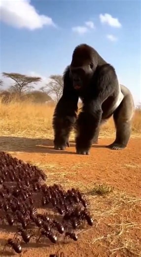 Driver Ant vs Western Gorilla on the a windswept Sahel grassland edge