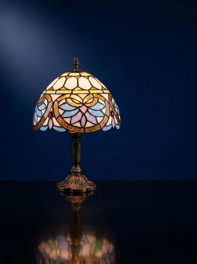 Tiffany Style Table Lamp Victorian Blue Gold Stained Glass Shade | Baroque Floral Bedside Lamp | Antique Bronze Base Art Nouveau Desk Light - Etsy