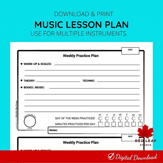 Music Assignment Sheet | Weekly Piano Lesson Tracker | Music Practice | Digital Download | PDF | US Letter - Etsy
