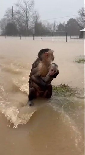 Mother Capuchin Monkey Rescued from Flood
