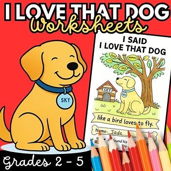 Love That Dog Poetry Activities, Novel Study, Writing Prompts, Coloring Pages