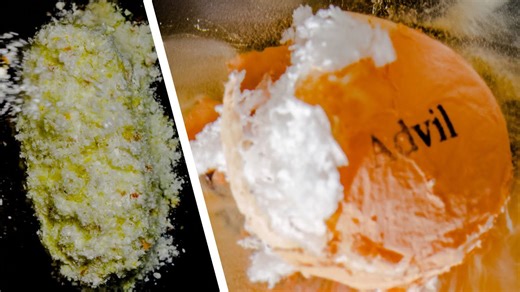 Pills dissolve in water macro time lapse