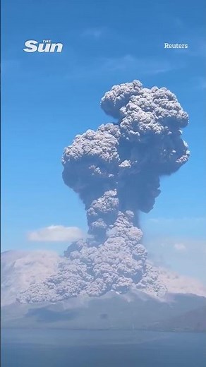 Moment volcano erupts in Indonesia sending 60,000ft ash column skywards