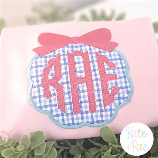 Scallop Circle Monogram Frame With Bow Satin Stitch Applique Embroidery Design • Digital Download - Etsy