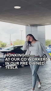 If you can't have fun at work then what's the point..? We may of had a little too much fun playing with the fart feature in our pre owned Tesla...💨 #funnyvideo #UniversalNissan #teslafart #fart #prank | Universal Nissan