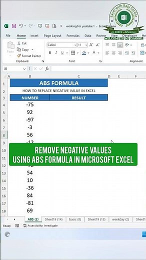 Convert negative numbers into positive instantly using the ABS function! 🚀