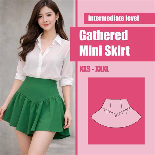 Gathered Mini Skirt Sewing Pattern | Women’s PDF Skirt Pattern XXS–XXXL | High Waist Mini Skirt | Intermediate Level - Etsy