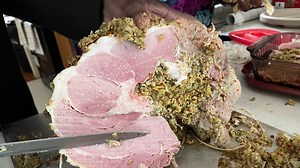 Bertha Hunt of Leonardtown cooks Southern Maryland stuffed ham