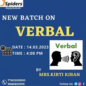 NEW BATCH ON VERBAL BY OUR TRAINER MRS. KIRTI KIRAN MODE:OFFLINE...