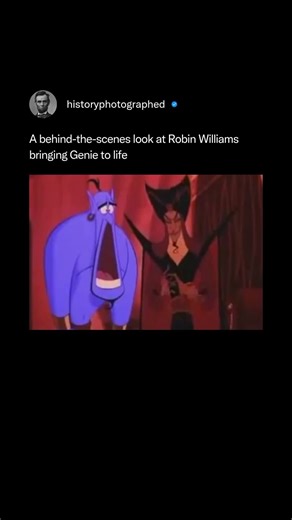 History Photographed on Instagram: "In the recording booth for Aladdin, Robin Williams transformed a simple script into a whirlwind of creativity.⁠ ⁠ His ad-libs and wild improvisations gave animators hours of material, shaping the Genie into an unforgettable character. ⁠ ⁠ This footage captures his unmatched genius and the pure magic that made Disney history."