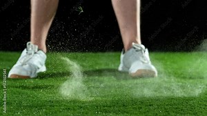 Golf club hits a golf ball in a super slow motion at 1000 fps