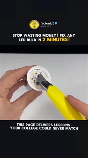 Factonic🌅 on Instagram: "STOP WASTING MONEY! 💡✨ Most people toss out their LED bulbs the second they start flickering, dimming, or refusing to turn on… but WAIT! Before you throw another one in the trash, here’s a quick reminder that many LED “failures” are actually caused by simple issues like loose contacts, dust buildup, overheated fixtures, or tiny driver glitches. With just a couple of minutes of basic troubleshooting, you can often bring an LED bulb back to life without spending a cent. 