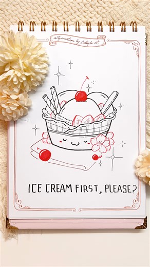 Catherine Flo ⟡ Aesthetic Doodle Tutorials on Instagram: "Cara gambar ice cream 🍨💖 #tutorialgambar #art #doodleart #drawing #gambar"