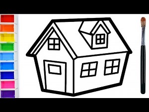 How to draw House and rainbow House coloring pages for kids drawing clipart #BeeArt