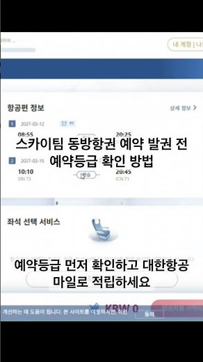 저렴한 요금 티켓 대한항공 마일리지 얼마나 적립 될까?(부킹클래스 확인 방법) #동방항공 # 대한항공 #예약등급 #100%적립 #shorts #skyteam #항공마일리지