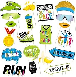 FOZEE Running Photo Booth Props, Marathon Party Photo Booth Props, Marathon Party Decorations, Running Day Party Decor, Cross Country Party Decor, 20Pcs