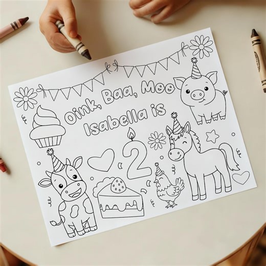 Oink, Baa, Moo, j'ai deux ans | Activité de coloriage d'anniversaire de basse-cour de ferme | Fête d'anniversaire pour enfants Oink, gloussement, baa, meuh, H31 - Etsy France
