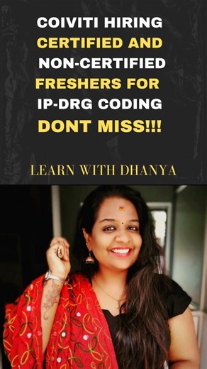 Learn MedicalCoding With Dhanya | Cotiviti is hiring freshers for IPDRG (Inpatient DRG Coding) 🏥💻 If you are a ✅ Life Science Graduate ✅ Medical Coding Fresher ✅ CPC / CCS... | Instagram
