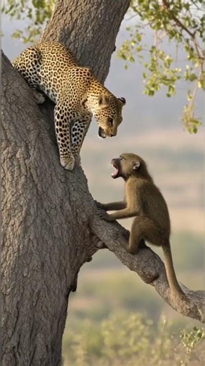baboon afraid from leopard #wildlife #animals #viral #shorts #leopard #baboon #animalplanet2k