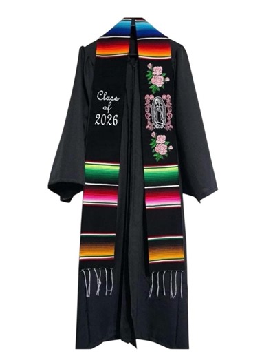 Mexican Graduation Stole With Serape Embroidered With Flowers.graduation Stole. Mexican Graduation Stole.class of 2026 Personalized Stole - Etsy