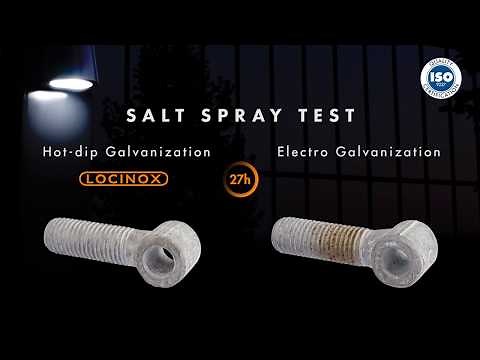 Locinox salt spray test: Hot-dip galvanization vs. Electro-galvanization