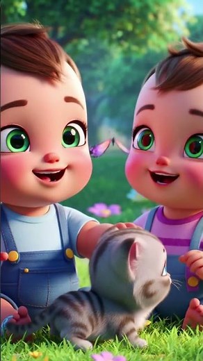 Adorable Cartoon Babies Playing with a Fluffy Kitten 🐱💖 | Cute Baby & Cat Animation