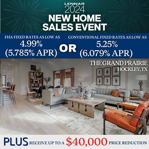 🌟 Your Dream Community Awaits! 🏡✨ The Grand Prairie offers unbeatable deals on new homes during the National Sales Event! 🎊 Discover the perfect blend of comfort and style. Seize this golden opportunity to call it home sweet home! 🗝️ 🏘️ Call today to schedule an appointment! 📲888-671-8175 *Offers available on select move-in ready Lennar & Village Builder homes in the greater Houston area when your client signs a purchase agreement between 1/15/24 and 1/21/24 and closes by 03/31/24. Buyer o